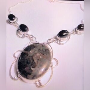 Coconut Jasper Black Onyx 925 Sterling Silver Necklace